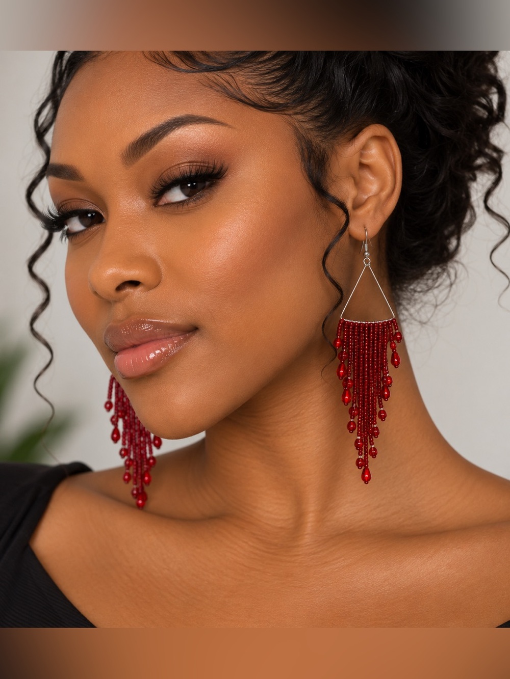 Deep Red Cascading Fringe Earrings